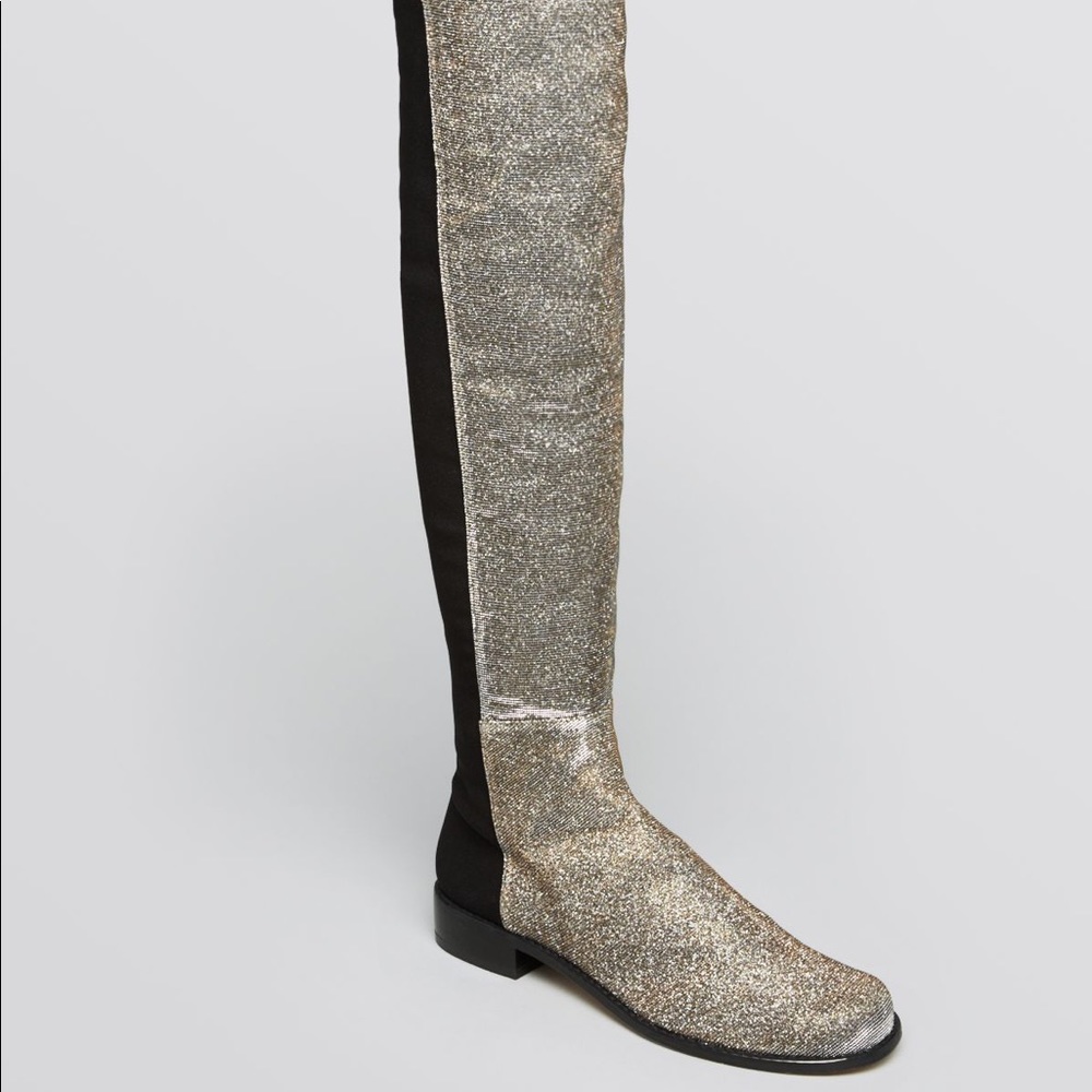 Stuart weitzman silver sparkle thigh high boots